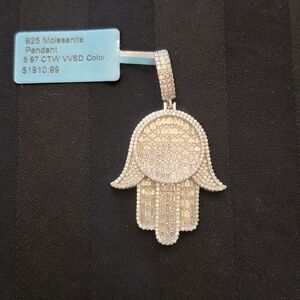 Large 925 Sterling Silver Hamsa Hand 5.97 CTW Moissanite Pendant | VVS D Color |